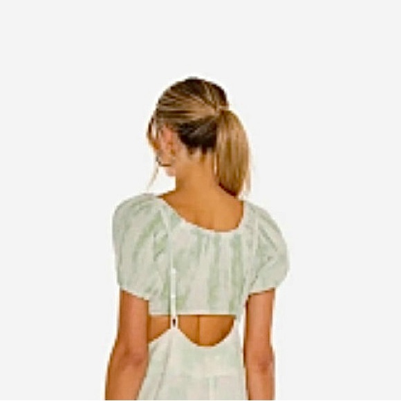 Free People Stroll in Kyoto Tie Dye Crop Top White and Green Off Shoulder or On - Picture 2 of 7